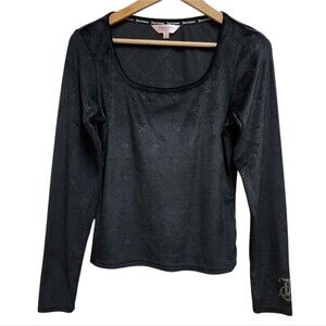 Juicy Couture PajamaTop Women L Black Studded Logo Long Sleeve Stretchy Pullover
